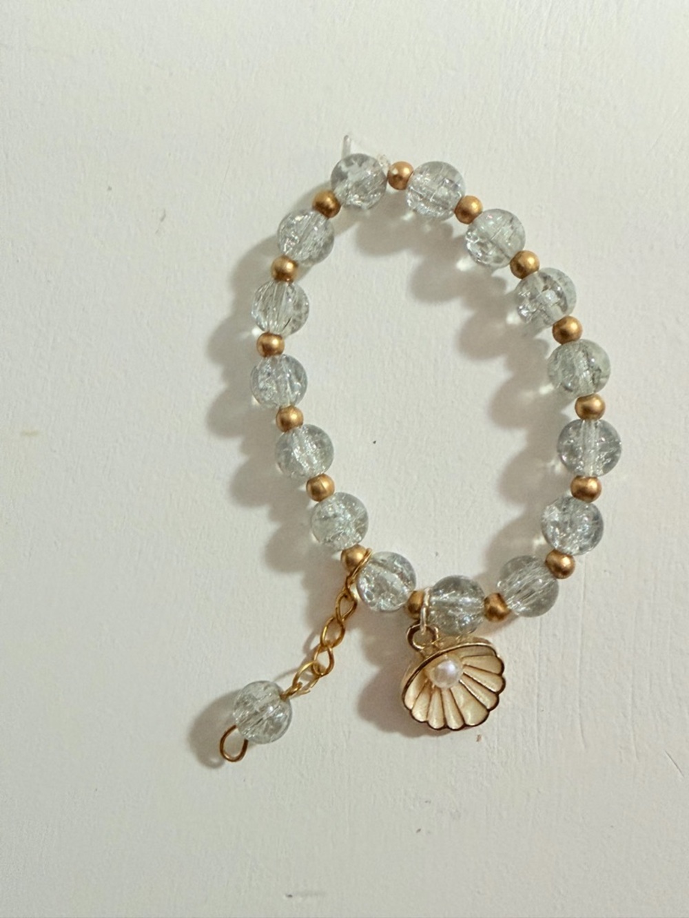 Gold and Clear Beaded Shell Charm Bracelet - Women Jewelry ( handmade)